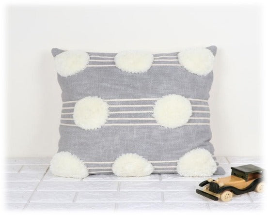 Misty Morning Pom Pom Handwoven Cotton Cushion Cover