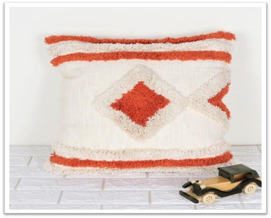 Fringed Cotton Geometric Handwoven Cotton Cushion Cover