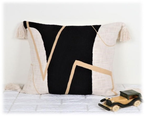 Black and Beige Hand Woven Cotton Cushion Cover