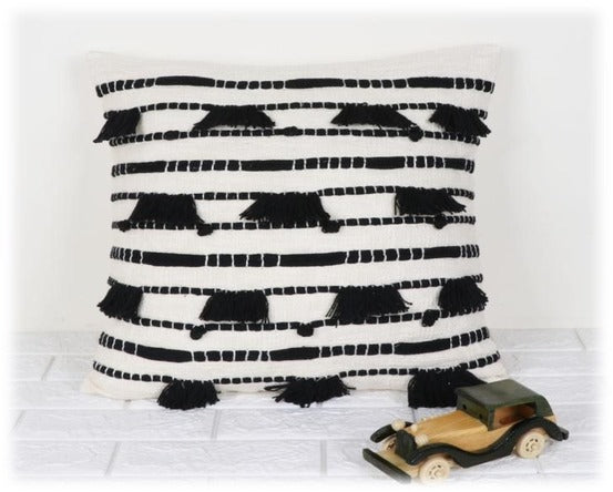 Black and White Beauty Handwoven Cotton Cushion Cover