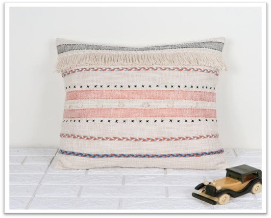 Multicolored Striped Handwoven Cotton Cushion Cover