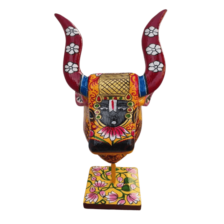 Wooden Cow in Sunlit Yellow and Brick Red