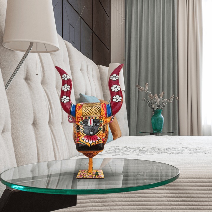 Wooden Cow in Sunlit Yellow and Brick Red