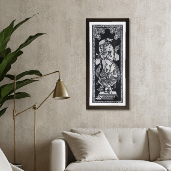 Ganesha in Black and White Pattachitra from Odisha