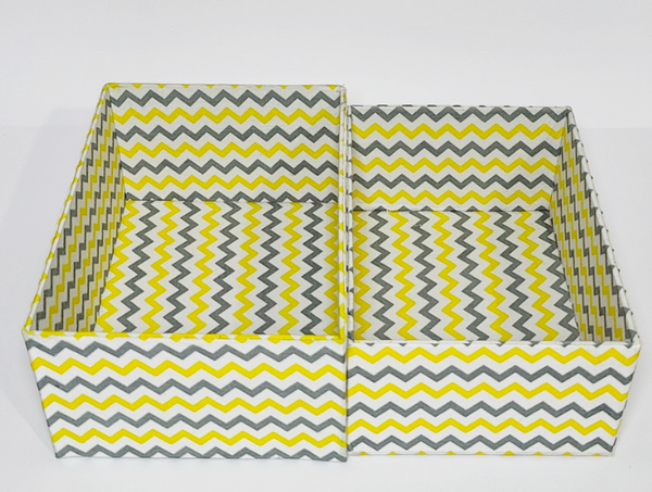 Chevron Yellow Handcrafted Set of 2 Open Storage Boxes