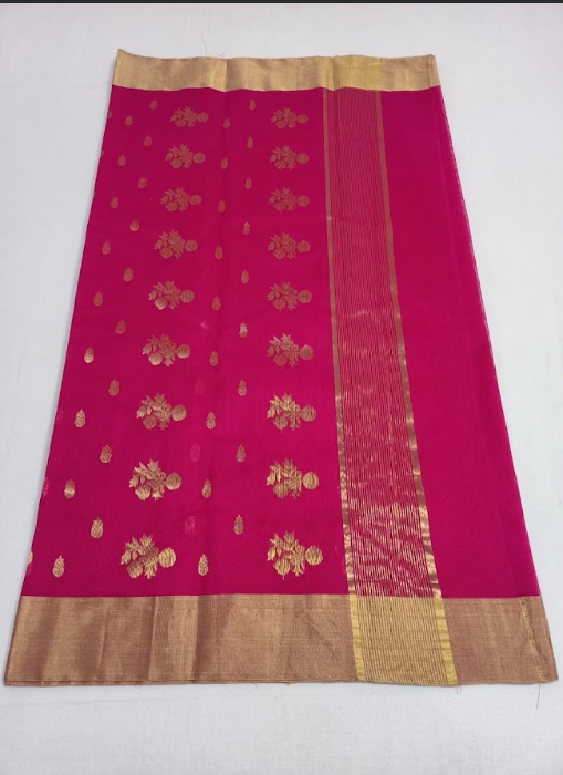 Pink Chanderi Silk Saree with Gold Zari Work