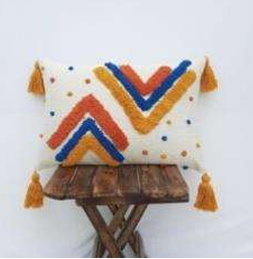 Ivory and Mustard Tufted Hand Embroidered and Handwoven Cotton Pillow Cover