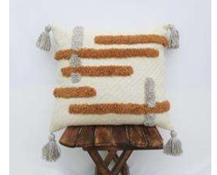 Ivory and Orange Textured Handwoven Cotton Cushion Cover