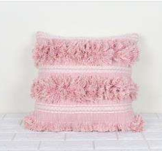 Pink Fringes Handwoven Cotton Cushion Cover