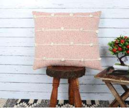 Pink Pom Pom Handwoven Cotton Cushion Cover