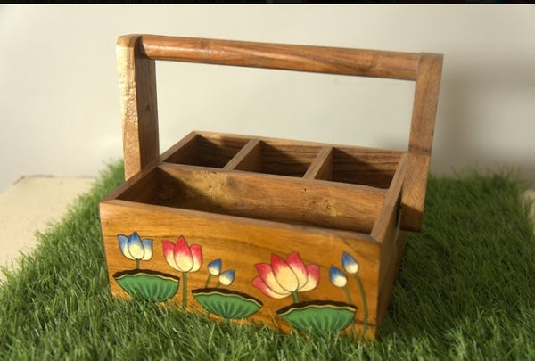 Table Spoon and Tissue Paper Stand with Lotus Motifs