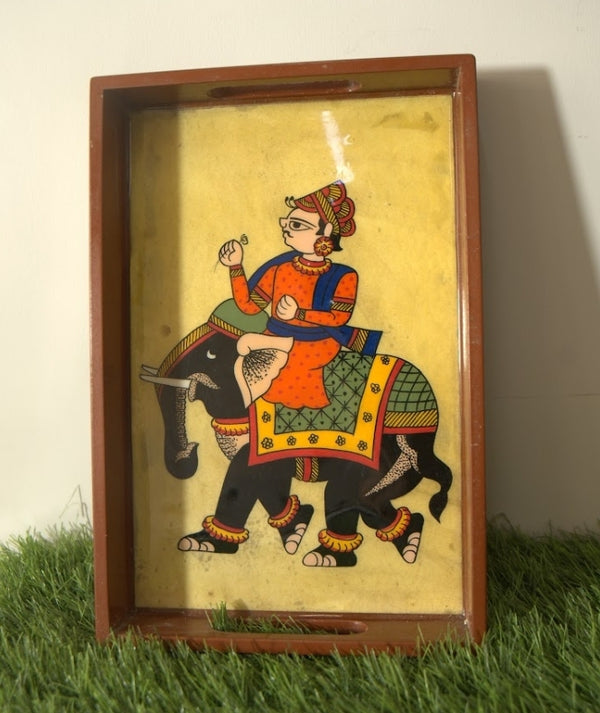 Handpainted Rectangle Tray With Rajasthani Royal Elephant Motif