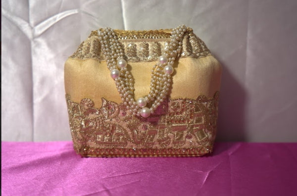 Golden Beaded Handmade Embroidery Handbag