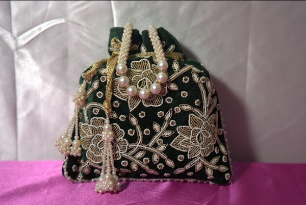 Green Beaded Handmade Embroidery Handbag