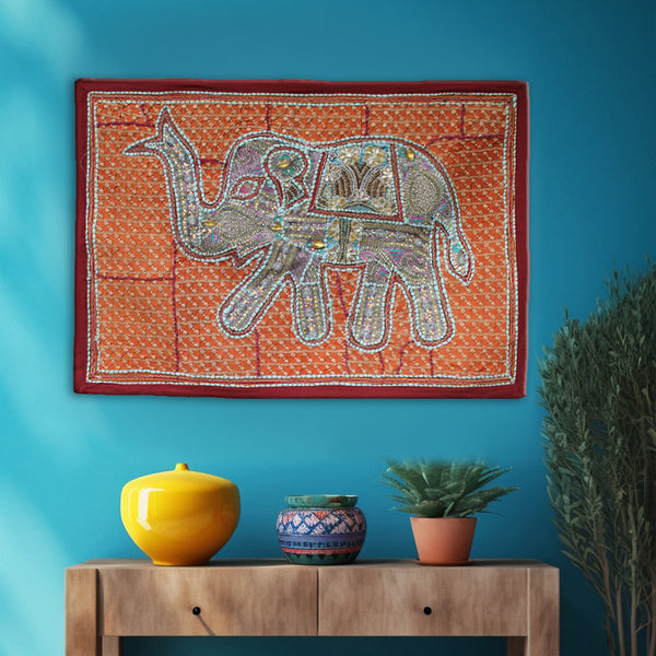 Kambhari Tablecloth with Elephant Design From Barmer, Rajasthan