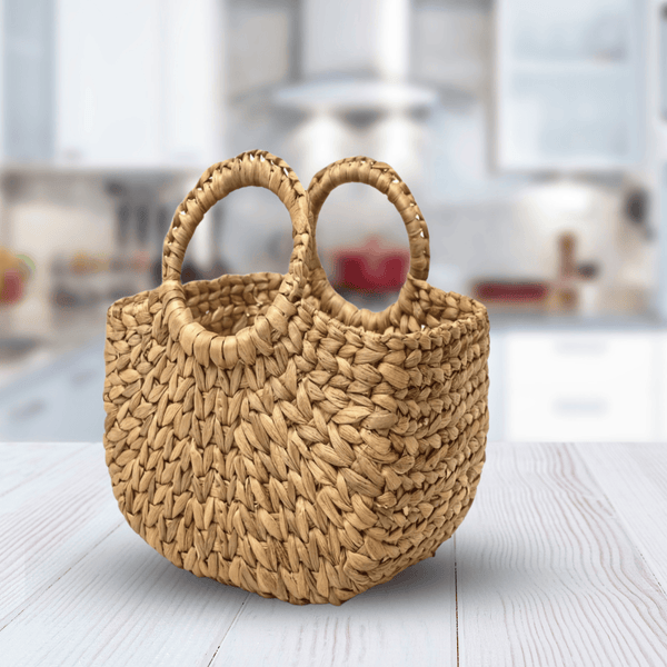 Handcrafted Grass Basket with Prominent Round Handles