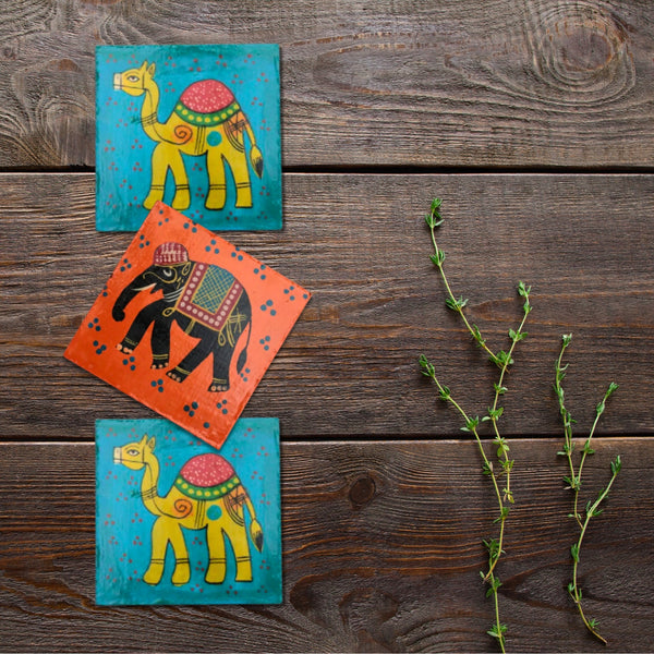 Colourful Block Print Coasters - Set of 4