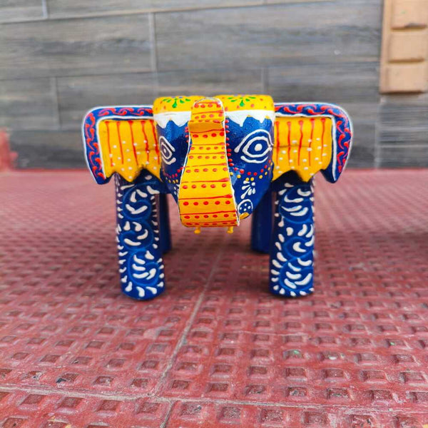 Blue Serenity Elephant – Wooden Rajasthani Figurine