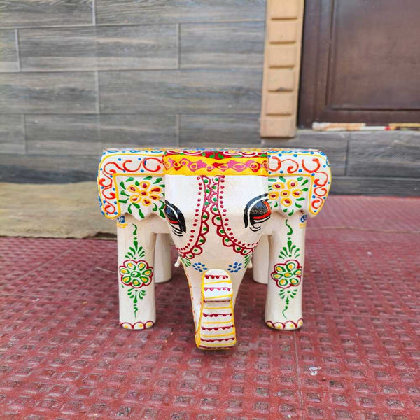 Hand Painted Wooden Elephant Stool