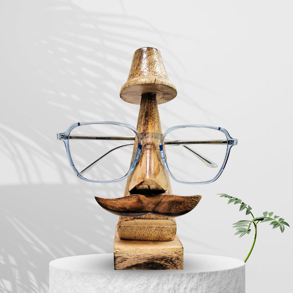 Wooden Nose Eyewear Stand with Prominent Mustache