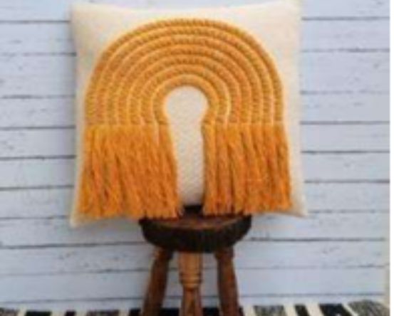 Ivory and Mustard Rainbow Handwoven Cotton Cushion Cover