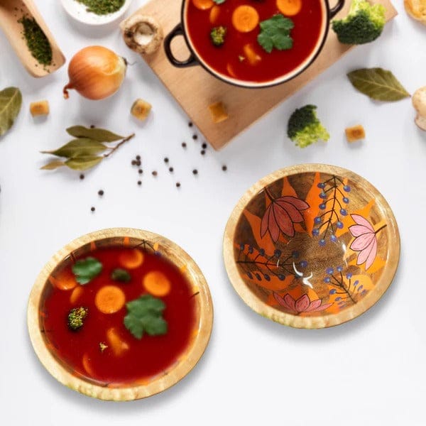 Mango Wood Bowl with Lotus Motifs