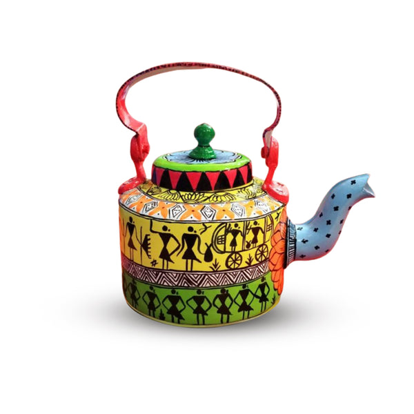 Hand-Painted Metallic Kettle with Madhubani Art – Artistic & Traditional Home Accent