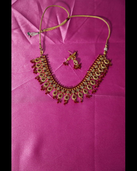 Red Beaded Necklace and Earrings