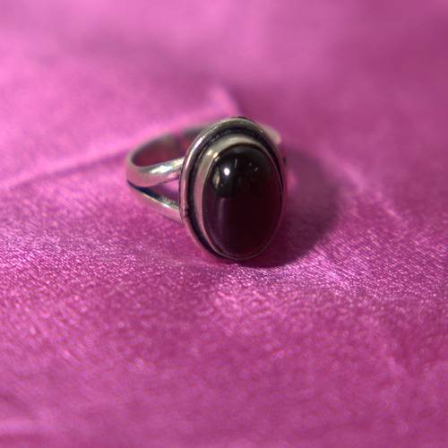 Black Garnet Gemstone Silver Ring