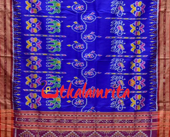 Royal Elephants And Lions Khandua Silk Saree