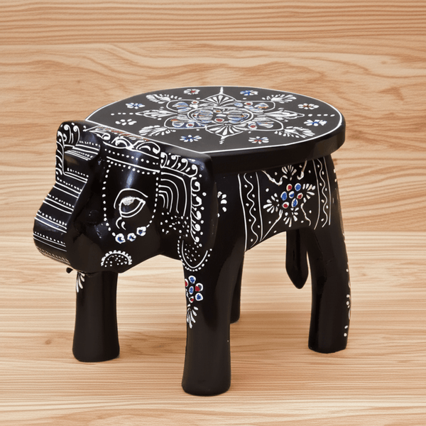 Decorative Elephant-Shaped Wooden Stool