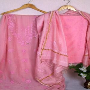 Hand Embroidered Chikankari Elegance Pink Suit Piece