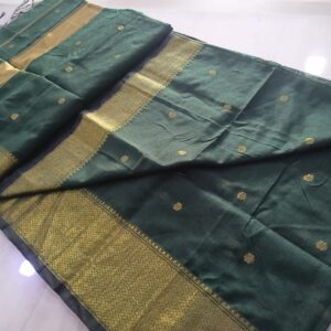 Green Silk Cotton Saree With Golden Border