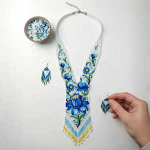 Blue Bloom Cascade Beaded Jewellery Set