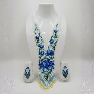 "Blue Blossom" Beaded Necklace and Earring Set