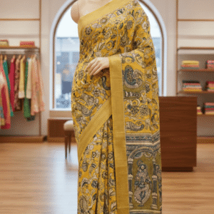 Sunlit Mustard Kalamkari Cotton Saree