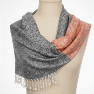 Grey Peach Dual-Tone Paisley Pashmina Shawl