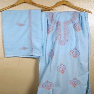 Hand Embroidered Chikankari Breezy Blue Cotton Suit piece