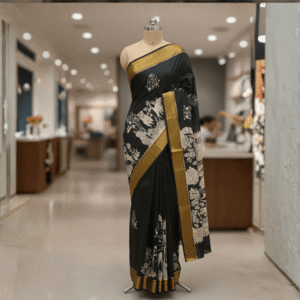 Midnight Grace Kalamkari Cotton Saree