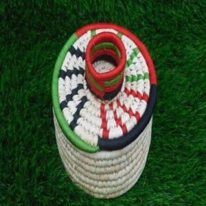 Handcrafted Sabai Grass Basket with Red, Green and White Design