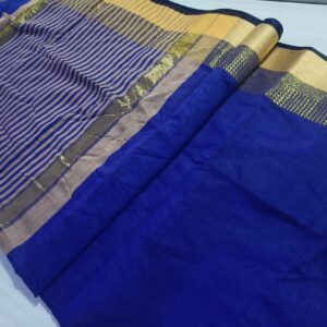 Blue Silk Cotton Saree with All-Over Zari Work
