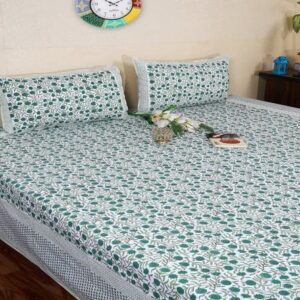 Handmade Block Print Floral Finesse Cotton Bedsheet with Natural Indigo Dye