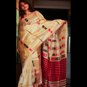 Handwoven Tassar Silk Natural Colour Saree with Unstitched Blouse Piece