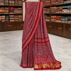 Raktika Rekha Ajrakh Handwoven Cotton Silk Saree