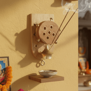 Handcrafted Wooden Wall Hook with Brass Detail