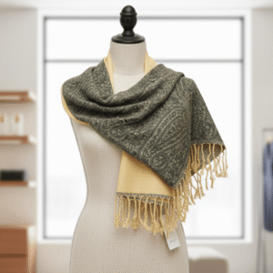 Olive Mustard Reversible Paisley Kashmiri Shawl