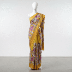 Golden Blossom Kalamkari Cotton Saree
