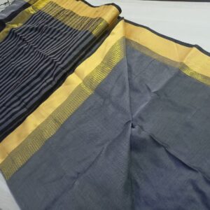 Traditional Handloom Saree in Grey and Gold