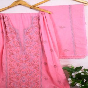 Baby Pink Hand Embroidered Chikankari Cotton Suit (Unstitched)