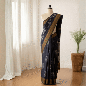 Kalamkari Midnight Noir Cotton Saree